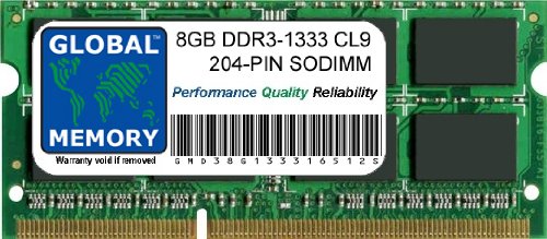 GLOBAL MEMORY 8 GB DDR3 1333 MHz PC3 - 10600 204-pin SODIMM Memoria RAM per Intel Mac Mini/Mac Mini Server (metà 2011)/iMac i5/i7 (metà 2010)/iMac i3/i5/i7 (Mid/Late 2011)