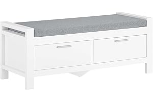 SoBuy Banco Zapatero con Asiento y Almacenaje – Zapatero Entrada Recibidor con 2 Cajones Grandes + Cojín Acolchado – Banco Almacenaje para Dormitorio o Pasillo, Blanco 100x40x40cm FSR74-W