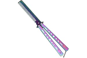 LERKELY Butterfly Comb, Colorful Metal Folding Comb, Rotatable Balisong Training Tool for Beginner Practice, Colorful Hair Beard Styling Switchblade Tool