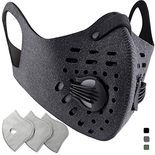 Base Camp Fitness Máscara de Polvo con Earloop Gancho y Bucle Ajustable y Filtro de Carbón Activado para Entrenamiento Deportivo Limpieza de Casa Jardinería (Máscara gris + 3 filtros)
