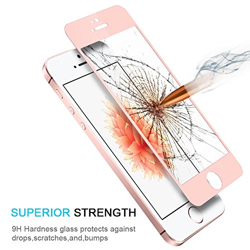SUPTMAX iPhone SE Screen Protector, iPhone SE 5S Glass Screen Protector [9H Hardness][Anti-scratch] Apple iPhone SE/5/5S/5C Glass Screen Protector (Rose Gold)