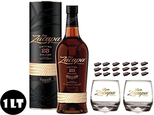 ZACAPA RON CENTENARIO 23 1 LITRO EN CAJA CON VASO DE ZACAPA Y CHOCOLATE NEGRO