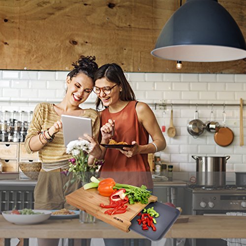 Schneidebrett aus Bambus Holz 38 x 26 cm Auffangwanne Küchen- Frühstücks Brett - 6