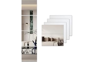 MCLEULLA Full Length Acrylic Mirrors Stickers for Walls, 4pcs Self Adhesive Safe Plexi-glass Mirror, Shatterproof Wall-Mounted Stick On Makeup Large Full Body Mirror Home Workout Gym Hallway Tile