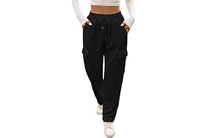 YloveM Women's Fleece Lined Joggers Wide Leg Ladies Joggers for Women UK Winter Warm Jogging Tracksuit Bottoms with Pockets High Waisted Sweatpants for Running Straight Trousers