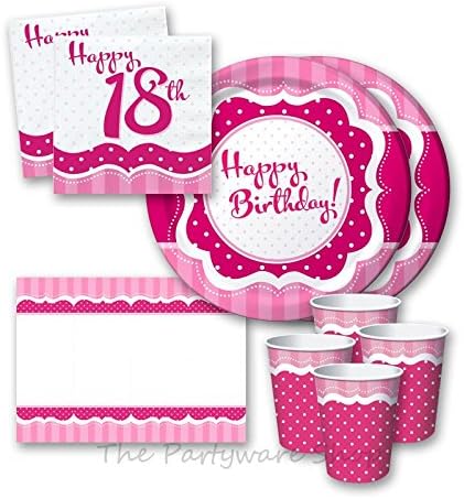 Perfectly Pink 18th Birthday Party Tableware Pack for 16