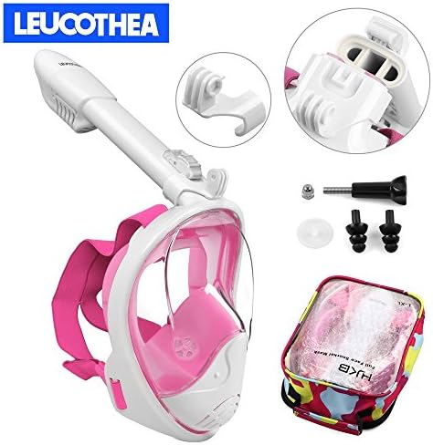 Leucothea Snorkel Set - 2018 New Foldable Snorkeling Mask Full Face with Detachable Camera Mount and Earplug Include Camouflage Storing Bag 180° Panoramic Viewing Diving Scuba Mask (Pink, S/M)