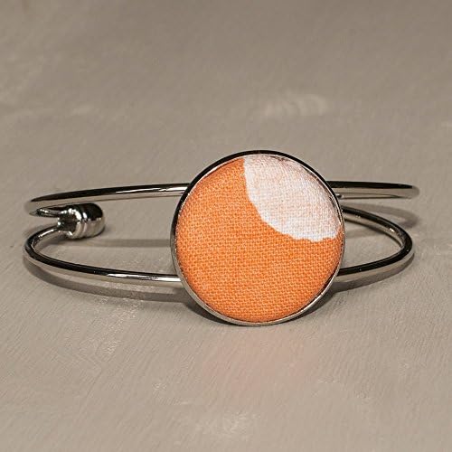 Peach African batik fabric silver plated cuff bracelet for women and girls