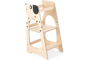 Mamatoyz 07KDOG Kule Cane Torre Montessoriana di Apprendimento Multiuso Learning Tower in Legno Naturale Multistrato di Betulla con 3 Altezze Regolabili Senza Spigoli con Bordi Arrotondati