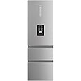 Haier 3D 60 Series 5 Freestanding Fridge Freezer with Water Dispenser, 3 Doors, Total No Frost, E Class, 357L Total Capacity, hOn App, AI & Wi-Fi Connected, Silver, 60x67x185 cm - HTW5618EWMG