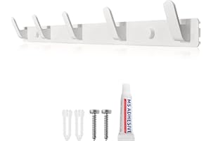 Sevenpers Percheros Pared Perchero Pared Blanco Perchero de Pared de Diseño Moderno con 5 Ganchos Dos Métodos de Instalación para Entrada Dormitorio Cocina Baño