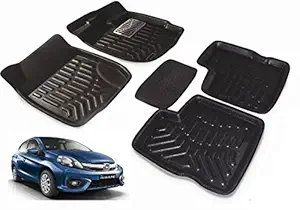 Auto Hub EVA, Plastic 3D Car Foot Mats Compatible for Honda Amaze Model : 2013-2017 (Black).