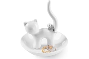 Aspegiffu Cat Lovers Gifts for Women, Smile Cat Ring Holder Dish Trinket Dish, Funny Cat Themed Gifts for Cat Lovers, Cat Mum, Girls, Women Her Birthday Christmas Valentines Gifts, Cat Ornament Decor