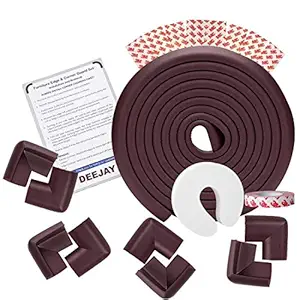 Deejay Extra Long Baby Proofing Edge and Corner Guards Extra Long 16.4 ft Edge, 8 Corner Protectors with Tape Child Safety Furniture Cushions Free Child Safety Door Edge Finger Protector Brown