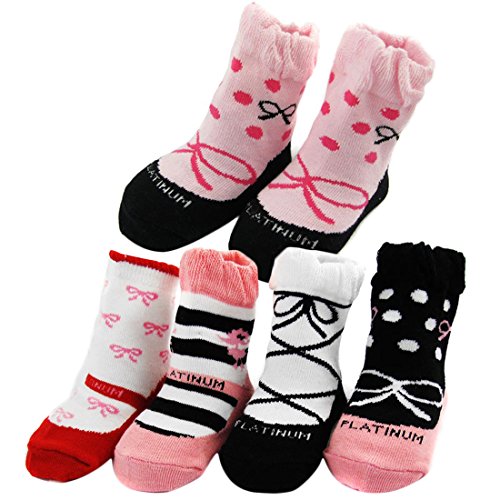 KF Baby Non-Skid Baby Girl Shoe Socks, 5 pairs, Infants to Toddlers