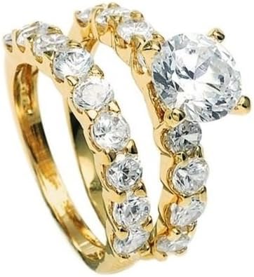 18ct Yellow Gold Filled 2.04ct AAA+ Grade Simulated Diamond Wedding Ring Set (K)