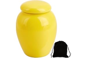 GORGECRAFT Urna de Cremación Pequeña de Porcelana y Cerámica para Cenizas Humanas - Mini Recipiente de Recuerdo para Funerales y Compartir Familiares Amarillo