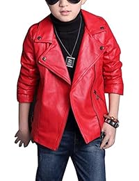 Niños Chaqueta De Imitación Cuero Con Cremallera Abrigos De Invierno Cazadoras Rojo 140cm