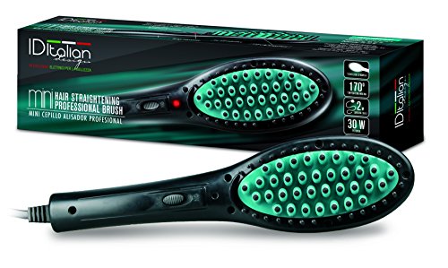 Cepillo Alisador Cerámico Mini para el pelo, 30W, Negro y Verde - Italian Design