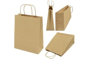 AllBags® Papiertüten, 24 Stück Geschenktüten, Kraftpapiertüten mit Henkel, 18 x 22,5 x 8 cm, Geschenktüten für Einkaufen, Verpackungen, Partys, Geburtstag, Weihnachten, 100 g/m², Braun (24 Stk)