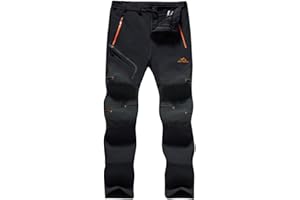 TACVASEN Men's Outdoor Winter Trousers Fleece Softshell Trousers Water-Resistant Hiking Trousers with Zip Pockets