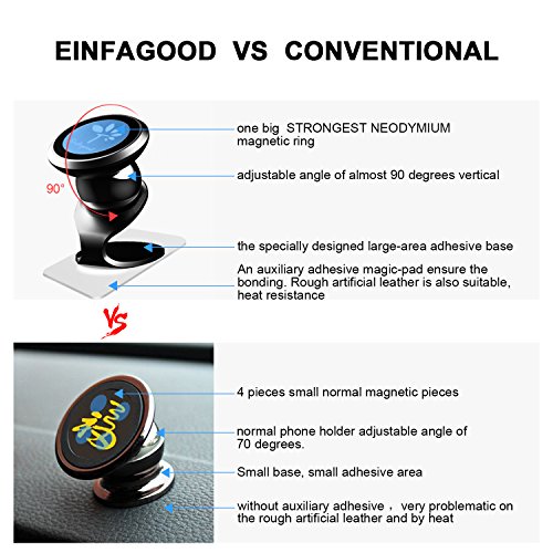 Supporto magnetico auto universale, 360Â Â° rotazione supporto da auto per cellulari, Einfagood riutilizzabile Traceless Strong Magic Sticky base supporto, per iPhone 8Â Plus/x Galaxy S8Â e piÃ¹