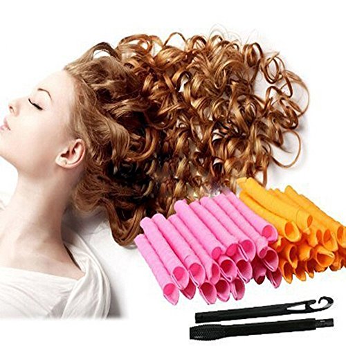 FLYing 50CM DIY Manual Hair Curler Magic Spiral Ringlets Stretched Circle Roller 40 Packs (pink&orange)