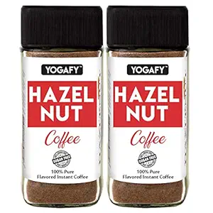YOGAFY - HAZELNUT Flavored Coffee - 100g | Sugar Free - Instant Coffee Powder | Smooth Rich Taste- Flavored Instant Coffee - 100% Pure Coffee - Pack of 2 ( 50 Gram each )- Black Coffee