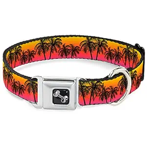 Dog Collar Seatbelt Buckle Palm Trees Sunset Fade Black 18 to 32 Inches 1.5 Inch Wide