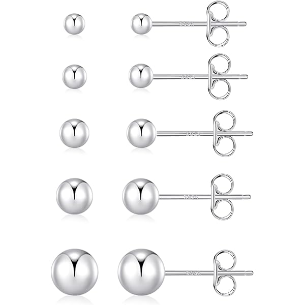 Arranview Orecchini A Sfera In Argento 925, Pallini Lisci Da 4 Mm, Chiusura A Farfalla 5 Mm, Gioielli Minimal Per Uso Quotidiano