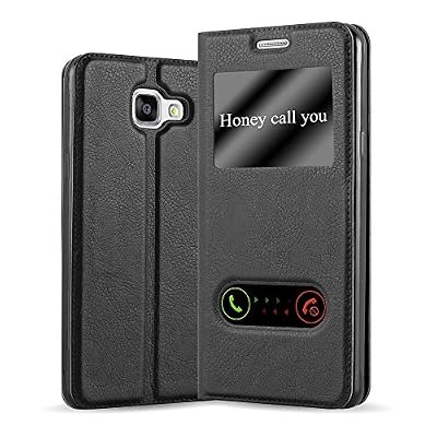 Cadorabo Coque pour Samsung Galaxy A5 2016 en Noir COMÈTE - Housse Protection avec Stand Horizontal, Fente Carte et Deux Fenêtres - View Etui Poche Folio Case Cover
