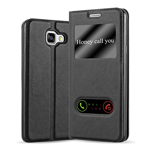 Cadorabo Funda Libro para Samsung Galaxy A5 2016 en Negro Cometa - Cubierta Proteccíon con Cierre Magnético, Función de Suporte y 2 Ventanas- View Case Cover Carcasa