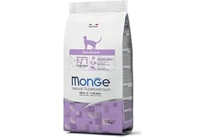 Monge Natural Superpremium STERILISED RICH IN CHICKEN, cibo umido per gatti (a base di pollo, ricco di fibre, senza coloranti e conservanti artificiali, 10 kg)
