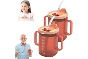 KQWVZ Schnabeltasse Senioren 300mL, 2PCS Auslaufsichere Becher für ältere Menschen, Schnabeltasse Senioren Mit Griff, Trinkbecher fürSenioren, Trinkbecher mit Deckel und Strohhalm für Ältere (Orange)