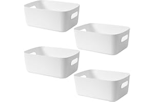 FYting 4 Pezzi Cestini Portaoggetti in Plastica, Contenitori Plastica con Manico, per organizzare in casa o in ufficio, Adatto per Bagno, Cucina, Armadio,Ufficio,Cosmetici,31x21x12 cm(Bianco)