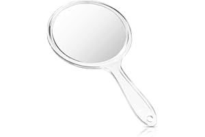 YITOBICI Miroir à Main, Miroir à Main avec grossissement, Miroir à Main avec poignée, Miroir à Main avec poignée, grossissement 1X/3X, pour Le Maquillage Quotidien des Femmes, Transparent (27 cm)