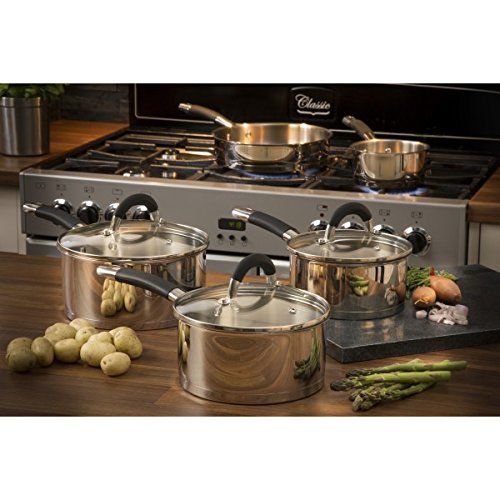 Swan Products 5-Piece Stainless Steel Saucepan Set with Silicone Handles
