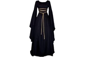 TOFOTL Karneval Kostüm Damen Gothic Mittelalter Party Partykleid Rundhalsausschnitt Halloween Kleid Damen Langarm Einfarbig Halloweenkleid Carneval Kostüm Sexy