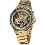 Gute Herren Gold Schwarz Skelett Roman Analog Steampunk Automatik Mechanik Armbanduhr Gold Edelstahl