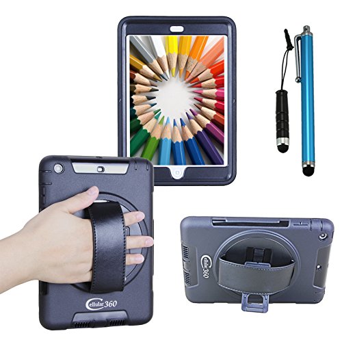 Apple iPad Mini / iPad Mini 2 / iPad Mini 3 Hülle, schmutz- und stoßfest, 360 drehbare Handschlaufe mit integriertem Standfuß (Handheld-Schwarz)