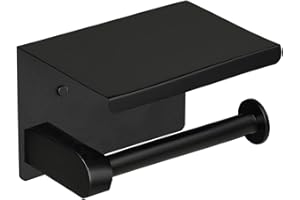 BINXWA Toilettenpapierhalter Schwarz, Toilettenpapierhalter mit Ablage Edelstahl Glänzend Toilettenpapierhalter Ohne Bohren oder Bohren Zwei Installationsmethoden Badezimmer Zubehör