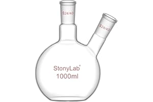stonylab Flat Bottom Flask FBF, Heavy Wall 2-Neck Lab Flask Borosilicate Glass Flat Bottom Boiling Flask with 24/40 Standard Joint, 1000 ml (1 L)