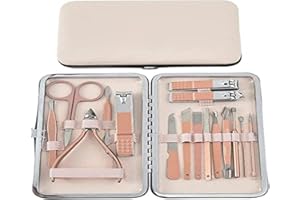 N\C Kit Manucre Pedicure Set de manucure femmes hommes trousse de coupe-ongles de voyage, outils de soins de pédicure, trousse de toilettage en acier inoxydable 18pcs avec cuir de