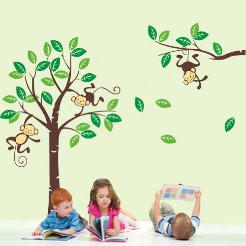 Große Hanging Monkey und Grüne Baum Baby-Kinderzimmer-Wand-Sticker - 6