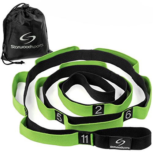 Correa elástica - Correa elástica para Yoga con 12 niveles numerados. Mejora tu flexibilidad para el baile, gimnasia, rugby, fútbol y rehabilitación de lesiones. Colores verde y negro.