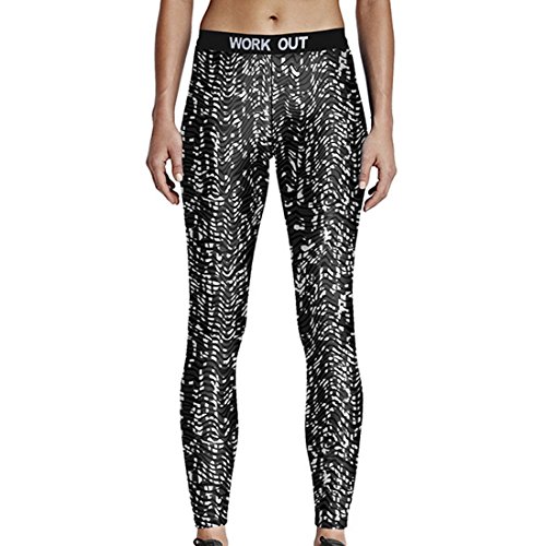 Vertvie Damen 9/10 Leggings Sport Leggings Treggings Sporthose Yoga workout Running Gym Pants Laufhose Schwarz-Weiß Printed Sportswear