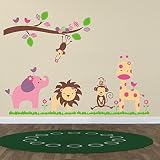 Zooyoo – Kinderzimmer Wandaufkleber Sticker Cartoon Elefant Löwe Zootiere Kunst, PVC, Mixed colour, 60wx90l - 2