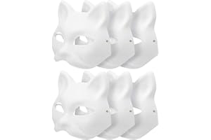 PCEPAZ 6 Pcs Cat Mask, White Paper Masks Masquerade DIY Paintable Blank Masks for Kids Cosplay Halloween Pure White Graffiti Masks, Hand Painted Personality Masks, Suitable for Cosplay