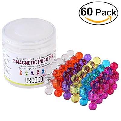 UKCOCO 60 Punaises Magnétiques de Couleur Assortie - Aimants parfait pour les cartes, Tableaux blancs, Réfrigérateurs