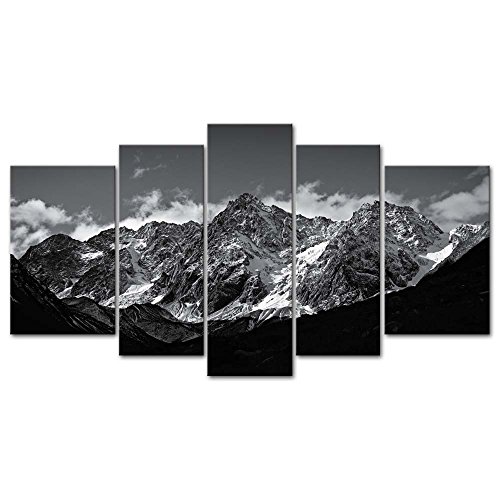 Tela Dipinti Wall Art for Home Decor Nero e Bianco Paesaggio Immagine 5 Pezzi Modern Giclee incorniciato Opera Le Immagini per Soggiorno Decorazione Neve Montagna Foto Stampe su Tela